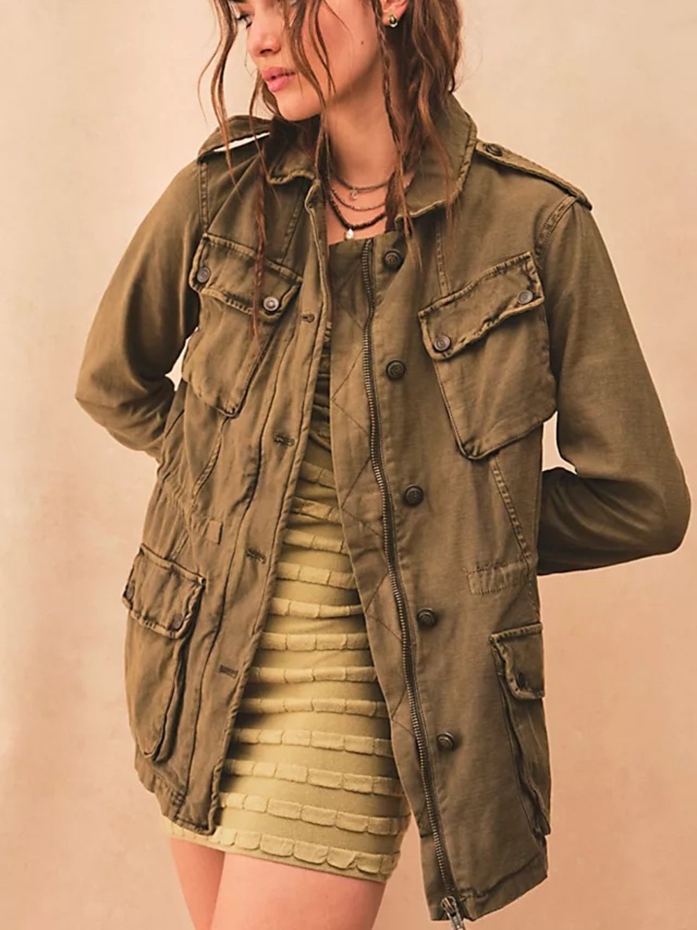 NWT Free People Not Your Brothers Surplus Jacket Olive Green Utility Military